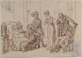 A Bedroom Scene, Anonymous, French, 19th century, Graphite, pen and brown ink