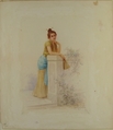 Lady with a Fan, Louis-Robert Cuvillon (French, born Paris 1848), Watercolor