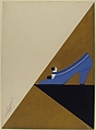 Lavender Pump with Black and White Punches and Scrollwork Ornament for Delman's Shoes, New York, Erté (Romain de Tirtoff) (French (born Russia), St. Petersburg 1892–1990 Paris), Gouache.