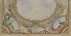 Design for Trompe L'Oeil Ceiling for Dining Room, Hôtel de Trévise, Jules-Edmond-Charles Lachaise (French, died 1897), Pen and black ink, watercolor