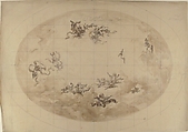 Design for an Oval Ceiling, probably for Pless Residence, Jules-Edmond-Charles Lachaise (French, died 1897), Graphite and brush with brown wash; squaring in graphite on laid paper