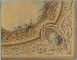 Design for the decoration of a ceiling in the house of Baron Malet, Jouy-en-Josas (Seine et Gise), Jules-Edmond-Charles Lachaise (French, died 1897), Gouache on laid paper; inlaid in blue wove paper