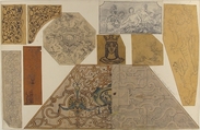Ten designs for the decoration of houses, including at least one for the stairway of the Chateau d'Ognon of M. deMachy (Oise, France), Jules-Edmond-Charles Lachaise (French, died 1897), Graphite, pen and ink, and watercolor on various papers glued to cardboard
