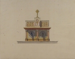 Design for an altar table surmounted by a crucifixion, Jules-Edmond-Charles Lachaise (French, died 1897), Pen and ink, watercolor, and gold paint on wove paper