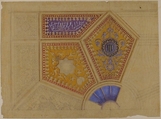 Design for the painted decoration of a coffered ceiling, Jules-Edmond-Charles Lachaise (French, died 1897), graphite, watercolor, gouache, and gold paint on tracing paper