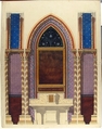 Elevation of a design for an altar and painted wall decoration, Jules-Edmond-Charles Lachaise (French, died 1897), graphite, pen and ink, watercolor, gouache, and gold paint on wove paper
