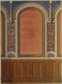 Design for the decoration of wall with wood panels and arched bays, Jules-Edmond-Charles Lachaise (French, died 1897), graphite, pen and ink, watercolor, gouache, and gold paint