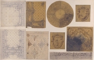 Nine designs for the painted decoration of an interior, possibly for the Hôtel Rothschild, Vienna, Jules-Edmond-Charles Lachaise (French, died 1897), graphite and pen and ink on various papers glued to cardboard