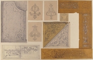 Ten designs for the painted decoration of an interior; one possibly for "Harwith", Jules-Edmond-Charles Lachaise (French, died 1897), graphite and pen and ink on various papers glued to carboard