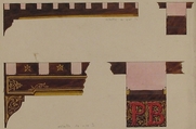 Designs for the painted decoration of ceiling timbers monogrammed "PB", Jules-Edmond-Charles Lachaise (French, died 1897), pen and ink, watercolor, and gold paint on wove paper