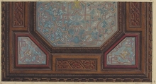 Design for the painted decoration of a coffered ceiling with the monogram:  H, Jules-Edmond-Charles Lachaise (French, died 1897), pen and ink and watercolor on wove paper