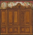 Design for the decoration of a room with a large wood-paneled cupboard surmounted by the monogram:  H, Jules-Edmond-Charles Lachaise (French, died 1897), Pen and ink, watercolor, and gold paint on wove paper