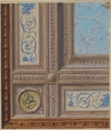 Design for the painted decoration of a coffered ceiling with initials:  VR, Jules-Edmond-Charles Lachaise (French, died 1897), pen and ink, watercolor, and gouache on wove paper