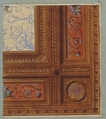 Design for the painted decoration of a coffered ceiling with initials:  VR, Jules-Edmond-Charles Lachaise (French, died 1897), pen and ink, watercolor, and gouache on wove paper