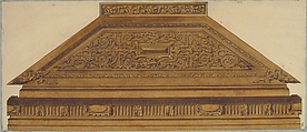 Design for Carved Wood Paneling and Molding Featuring Strapwork, Jules-Edmond-Charles Lachaise (French, died 1897), Pen and black ink, brush and brown wash, and gilt