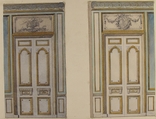 Two Designs for Doorways with Alternate Overdoor Decoration, Jules-Edmond-Charles Lachaise (French, died 1897), Graphite, pen and black ink, and watercolor