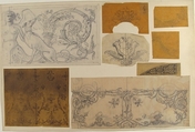 Eight Miscellaneous Designs for the de la Rochejaquelein Family, Jules-Edmond-Charles Lachaise (French, died 1897), Graphite, pen and black ink