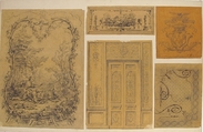 Five Miscellaneous Designs for the de la Rochejaquelein Family, Eugène-Pierre Gourdet (French, Paris 1820–1889), Graphite and black chalk