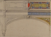Design for Decorated Archway, Monaco Pavillion, Jules-Edmond-Charles Lachaise (French, died 1897), Pen and black ink, graphite, watercolor, and gouache