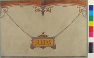 Design for Decorated "Sultan" Plaque for Stable Wall, Hôtel Candamo, Jules-Edmond-Charles Lachaise (French, died 1897), Pen and black ink, watercolor