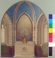 Design for Altar, Saint Clotilde, Jules-Edmond-Charles Lachaise (French, died 1897), Graphite, pen and black ink, watercolor, gouache, and gilt