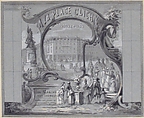 Design for a Stage Set, Anonymous, French, 19th century, Graphite, brush and gray wash, heightened with white on blue paper