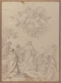 The Virgin Bringing the Habit to the Seven Founding Fathers of the Servite Order, Donato Creti (Italian, Cremona 1671–1749 Bologna), Pen and brown ink
