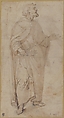 Standing Figure of Saint Peter Holding Book and Keys., Giovanni de&#39; Vecchi (Italian, Borgo Sansepolcro 1536/37–1615 Rome), Pen and two shades of brown ink, brush and pale brown wash, over traces of black chalk