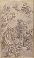 Christ Giving the Host to a Holy Abbess, Giovanni Battista Gaulli (Il Baciccio) (Italian, Genoa 1639–1709 Rome), Pen and brown ink, brush and gray wash. Squared in black chalk