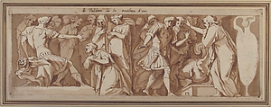 Scenes from Ancient History, after Polidoro da Caravaggio, attributed to Andrea Boscoli (Italian, Florence ca. 1560–1608 Rome), Pen and brown ink, brush and brown wash, over traces of black chalk. Framing lines in black chalk