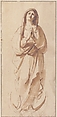The Virgin Immaculate, Guercino (Giovanni Francesco Barbieri) (Italian, Cento 1591–1666 Bologna), Pen and brown ink, brush and light brown wash; framing outlines in pen and brown ink