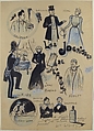 Les Jocrisses de L'Amour, Luc Leguey (French, born Paris, 1876), Pen and black ink, brush and black and blue wash, blue crayon, graphite, corrected with white on tracing paper