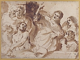The Raising of Lazarus, Guercino (Giovanni Francesco Barbieri) (Italian, Cento 1591–1666 Bologna), Pen and brown ink, brush and brown wash, over traces of black chalk