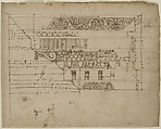Arch of Camigliano, cornice, elevation in profile, ornamental detailing (recto) Unidentified, Doric capital; Arch of Camigliano, cornice, profile, sketch (verso), Drawn by Anonymous, French, 16th century, Dark brown ink, black chalk, and incised lines