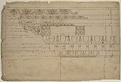 Temple of Minerva, elevation of cornice (recto) Temple of Minerva, elevation of capital and base (verso), Drawn by Anonymous, French, 16th century, Dark brown ink, black chalk, and incised lines