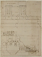 Basilica Ulpia, cornice, elevation profile with ornamental detailing; Domus Turciorum, entablature, elevation profile (recto) Domus Turciorum, elevation, perspective (verso), Drawn by Anonymous, French, 16th century, Dark brown ink, black chalk, and incised lines