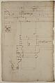 Portico at the Porta Carmentalis, Tuscan capital and entablature, elevation; pier, section, detail (recto) S. Prassede, Quadriportico, Doric capital, elevation; Palazzo Massimo alle Colonne, column shaft, profile (verso), Drawn by Anonymous, French, 16th century, Dark brown ink, black chalk, and incised lines