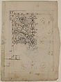 Temple of Castor and Pollux, soffit panel, ceiling plan (recto) Unidentified, stucco or fresco, details (verso), Drawn by Anonymous, French, 16th century, Dark brown ink, black chalk, and incised lines