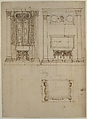 Unidentified, funerary altar, plan and elevations (recto) S. Giovanni Laterano, Oratorio della Santa Croce, paneling, elevation (verso), Drawn by Anonymous, French, 16th century, Dark brown ink, black chalk, and incised lines