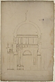 S. Pietro in Montorio, Tempietto, section (recto) blank (verso), Drawn by Anonymous, French, 16th century, Dark brown ink, black chalk, and incised lines