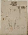 S. Costanza, drum, interior, elevation; column shafts, profiles; narthex, section; stair, detail plan (recto) stair, plans; window, elevation (verso), Drawn by Anonymous, French, 16th century, Dark brown ink, black chalk, and incised lines