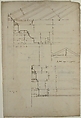 Portico Octavia, pediment and entablature, elevation; pediment, elevation (recto)  Temple of Antoninus and Faustina,  entablature, elevation (verso), Drawn by Anonymous, French, 16th century, Dark brown ink, black chalk, and incised lines