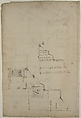 Portico Octavia, pediment and entablature, elevation; pediment, elevation (recto)  Temple of Antoninus and Faustina,  entablature, elevation (verso), Drawn by Anonymous, French, 16th century, Dark brown ink, black chalk, and incised lines