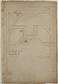 Unidentified, cornice, projection; architrave, projection (recto) Unidentified, ceiling, plan (verso), Drawn by Anonymous, French, 16th century, Dark brown ink, black chalk, and incised lines