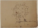 Unidentified, plan (recto) blank (verso), Drawn by Anonymous, French, 16th century, Dark brown ink, black chalk, and incised lines