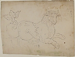 Marine bull, detail (recto) blank (verso), Drawn by Anonymous, French, 16th century, Dark brown ink, black chalk, and incised lines