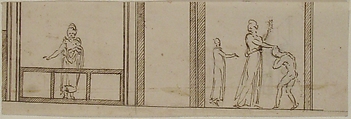 Unidentified building, ceiling or wall, painted frieze or decorative panels (recto) Unidentified building, cornice (verso), Drawn by Anonymous, French, 16th century, Dark brown ink, black chalk, and incised lines