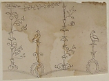 Domus Aurea, unidentified, grotteschi, details (recto) blank (verso), Drawn by Anonymous, French, 16th century, Dark brown ink, black chalk, and incised lines