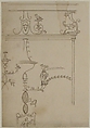 Domus Aurea, unidentified, grotteschi, details (recto) blank (verso), Drawn by Anonymous, French, 16th century, Dark brown ink, black chalk, and incised lines