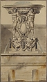Design for a Fountain, Charles Pierre Joseph Normand (French, Goyencourt 1765–1840 Paris), Pen and black ink with brush and gray, brown and blue washes